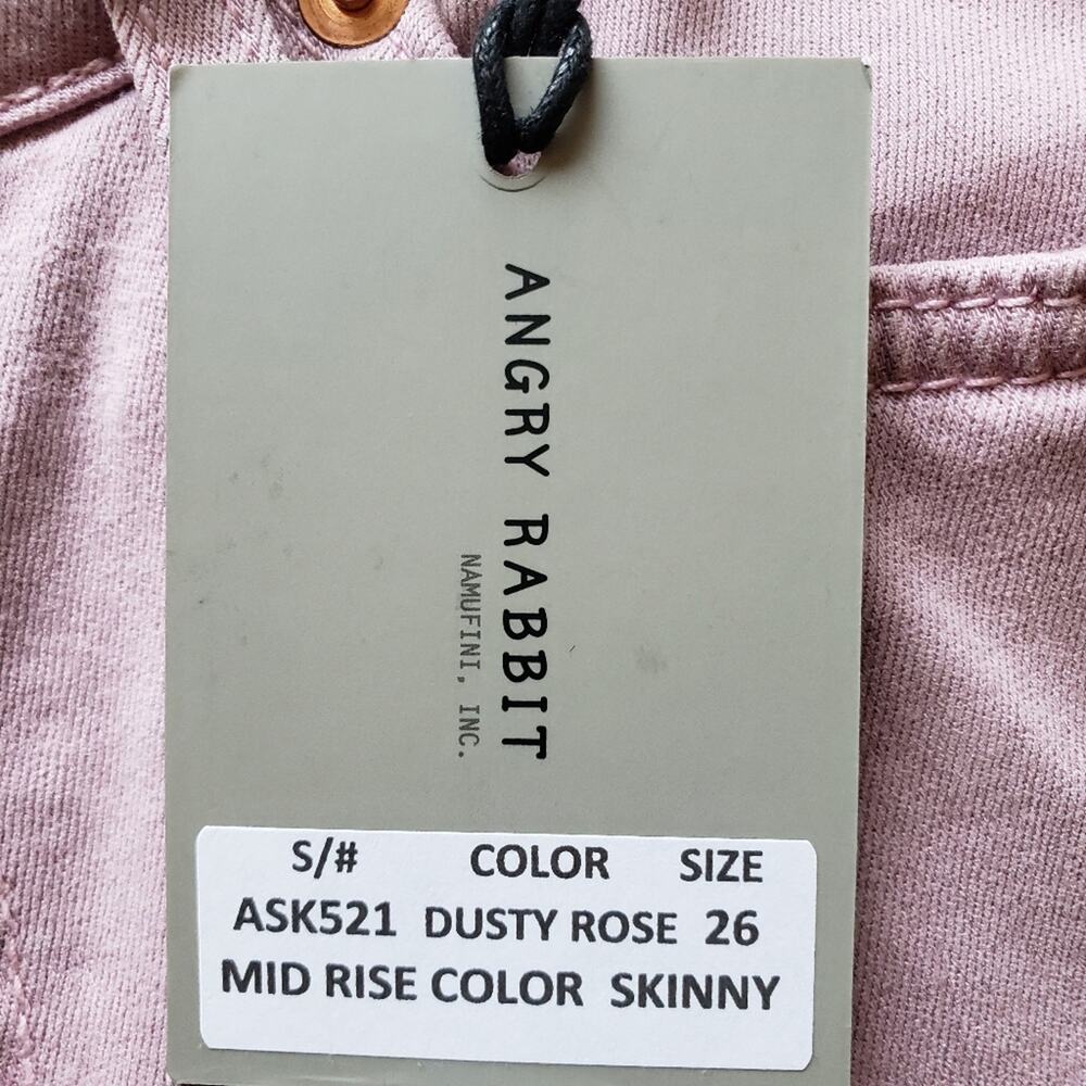 NEW Angry Rabbit Mid Rise Dusty‎ Rose Skinny Denim Jeans Multiple Sizes - Picture 6 of 9